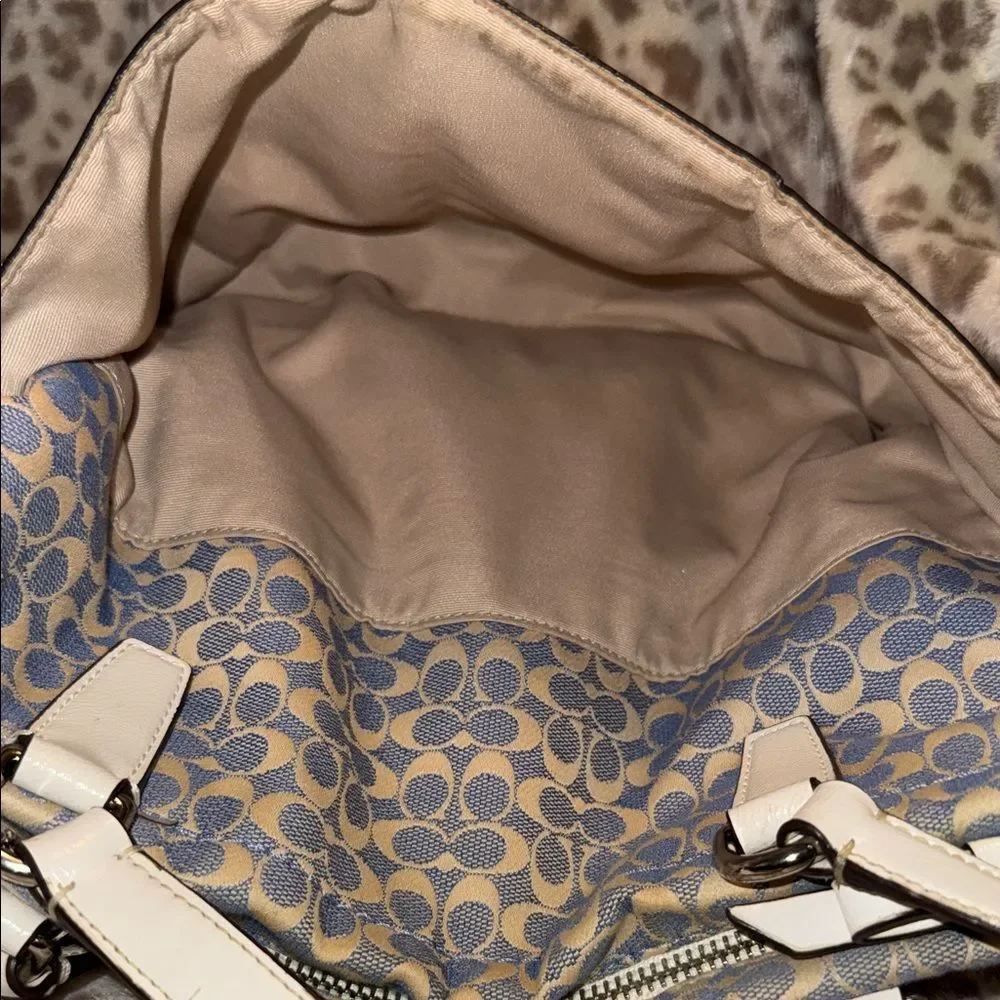 Coach Signature Canvas Shoulder Tote in Beige and Cream